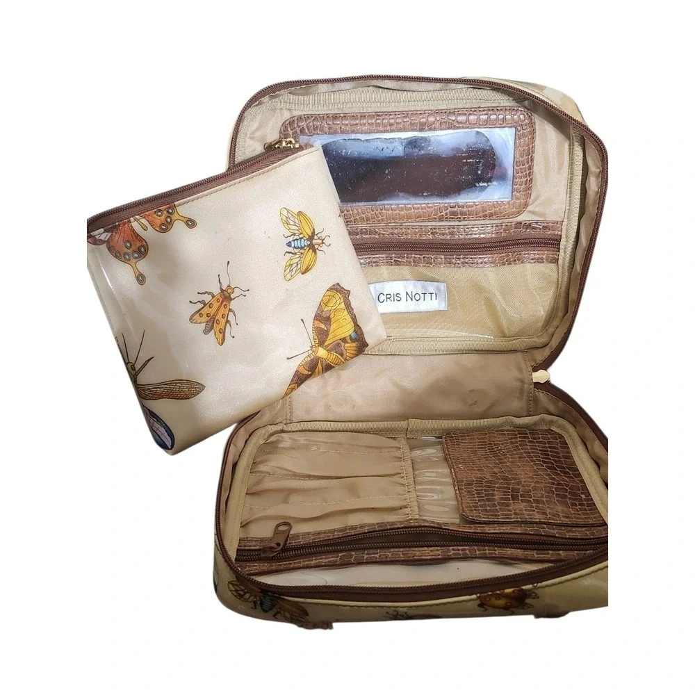 Vintage‎ Y2K Cris Notti Butterfly Print Train Case Vanity Bag W/ Magnetic Pouch